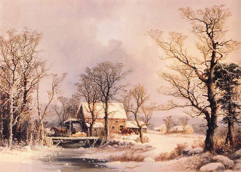 George Henry Durrie Winter in the Country, The Old Grist Mill oil painting picture